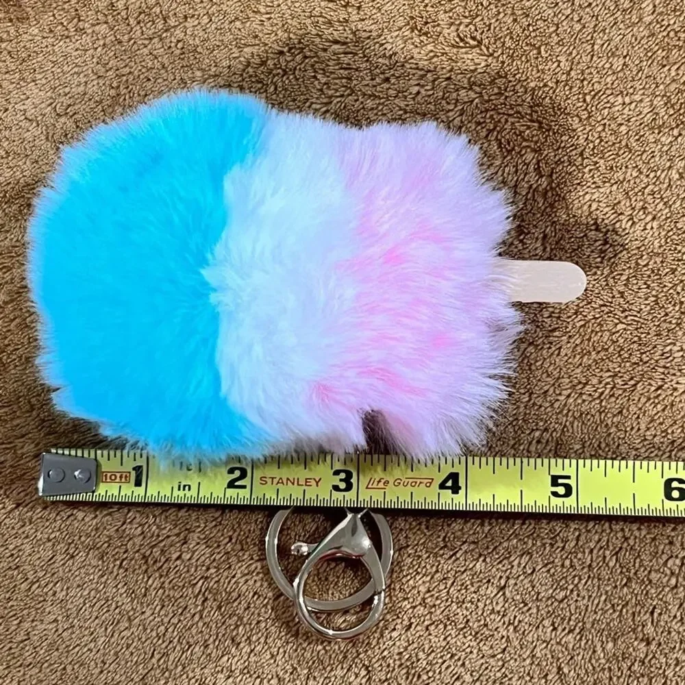 Fluffy Popsicle Keychain blue pink white Stuffed Charm